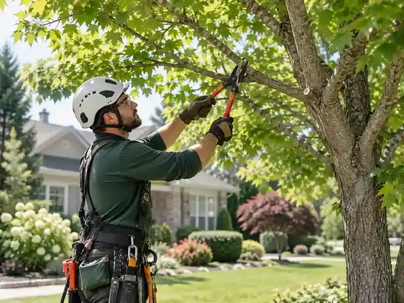 an arborist pruning a maple tree, showing the best time to prune trees in Durham and the greater Triangle area of NC.